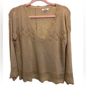 Verte M/L Beige Loose Open Knit Sheer Top